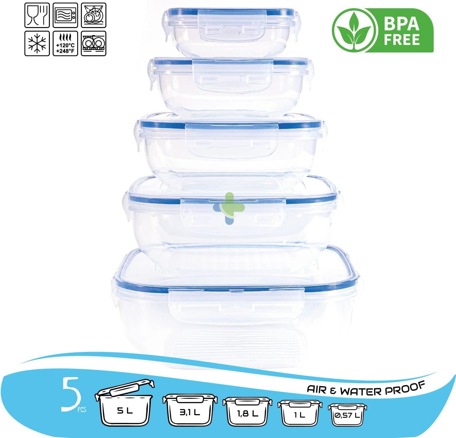 Velker Contenitori per alimenti, in plastica BPA FREE, con coperchio