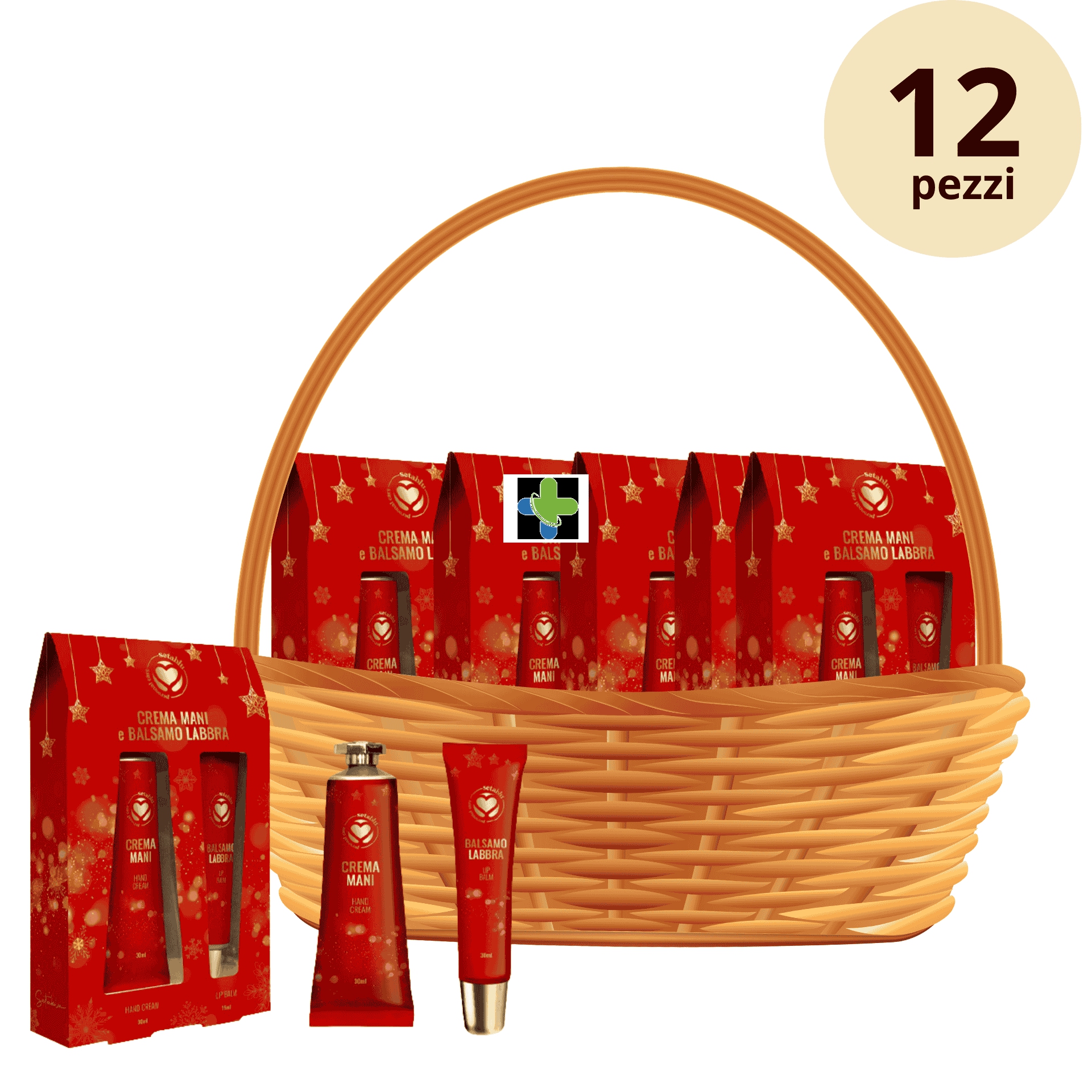 Crema mani 30 ml + balsamo labbra 15 ml 12 pezzi idea regalo