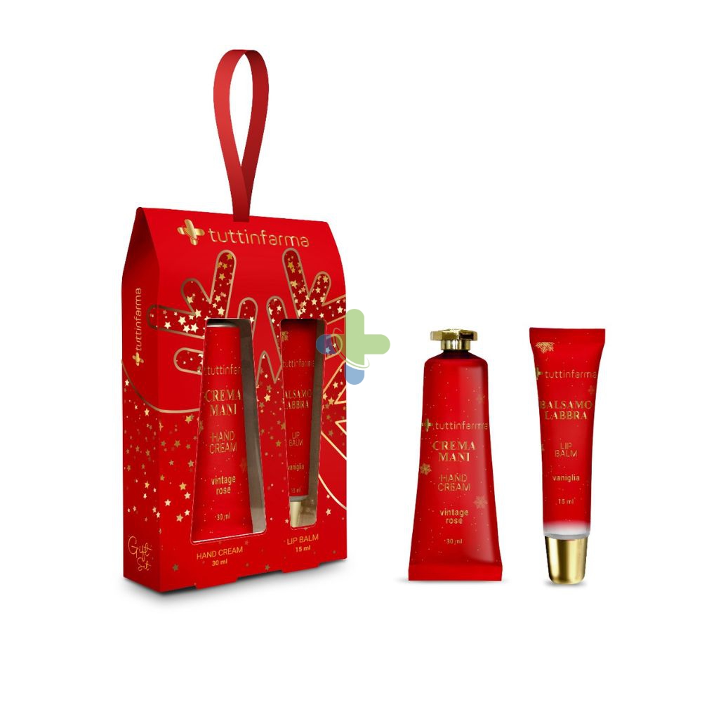 Tuttinfarma Idea Regalo Natalizio, Crema Mani Vintage Rose 30ml e Balsamo Labbra