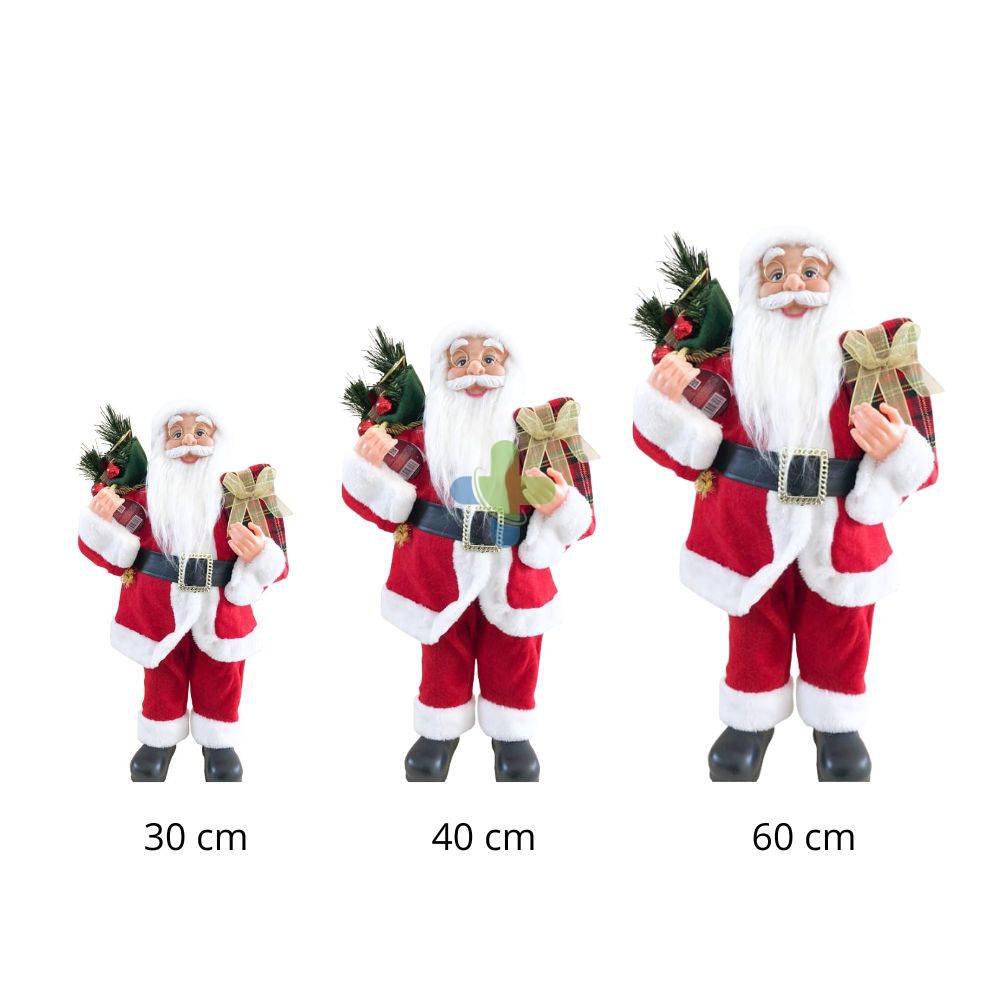 Tris Babbo Natale Decorativo 30 40 60cm con Sacco Regali e Pacchetto Idea regalo