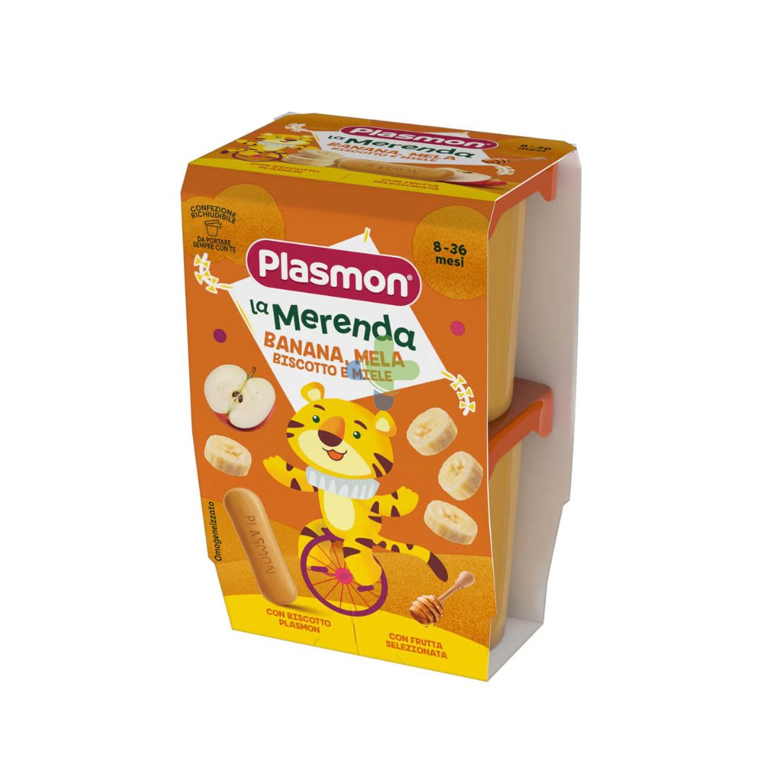 Plasmon La Merenda Banana, Mela, Biscotto e Miele in Vasetti 2x120g