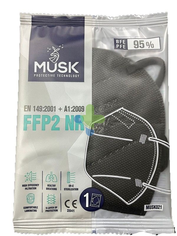 Musk Medikal Tekstil Plastik Musk Mascherina Ffp2 Black10pz